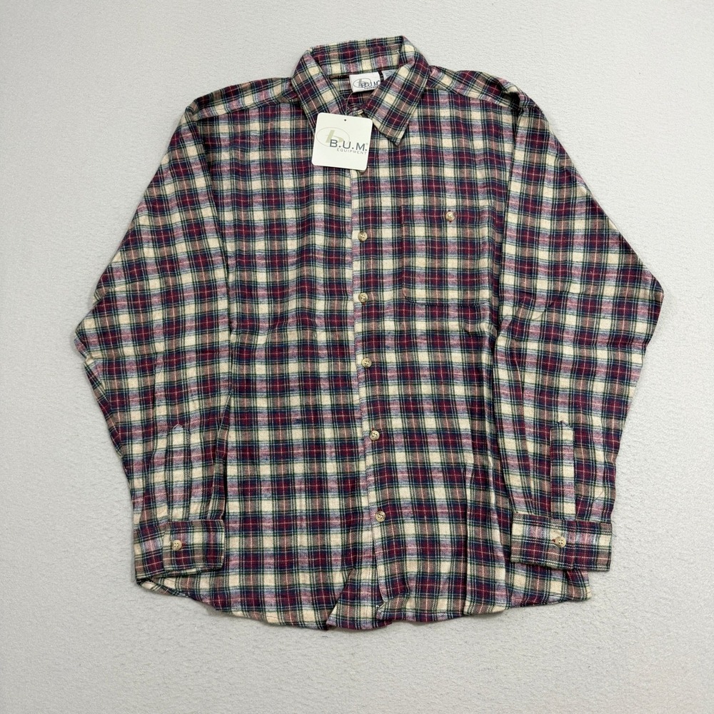 Vintage B.U.M. Equipment Flannel Shirt XL Multicolor Plaid Long Sleeve 90s NEW